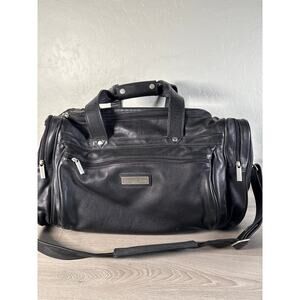 Vintage Kenneth Cole New York Blk Leather Weekender Duffle Carry On Travel Bag